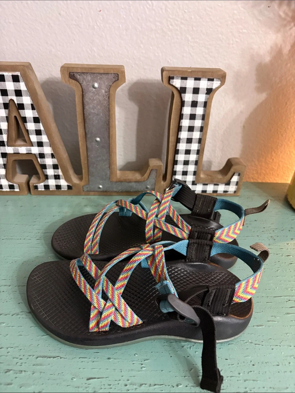 Chaco Kids Rainbow Strap Sandals with Brown Footbed
